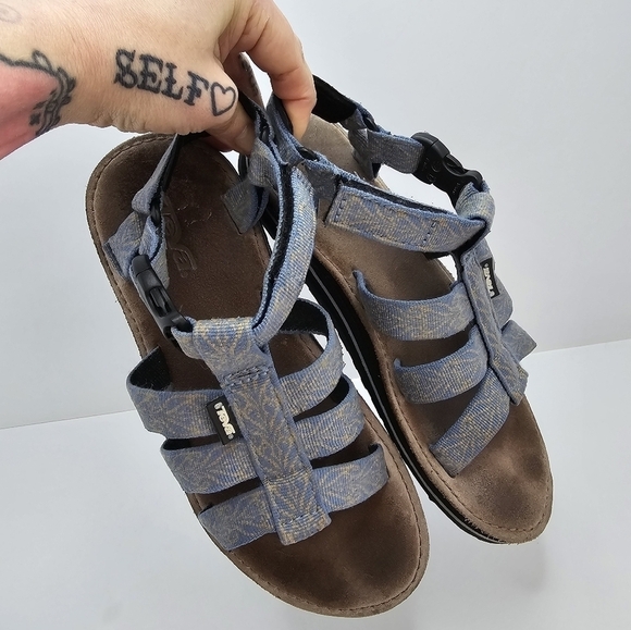 Teva | Dorado blue tan strappy Gorpcore outdoor sandals | WMS 7 - Picture 3 of 12